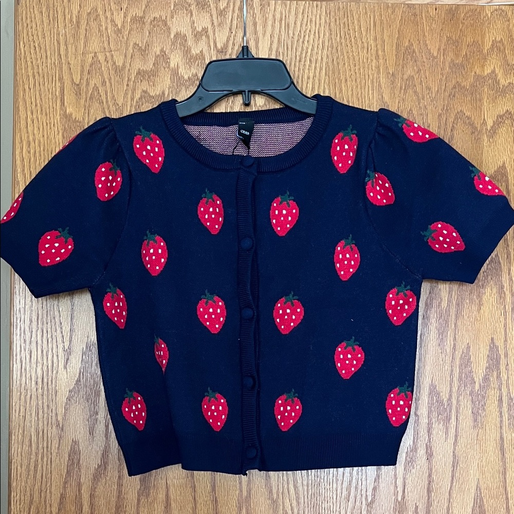 Cider Navy and Red Strawberry Knit Cardigan